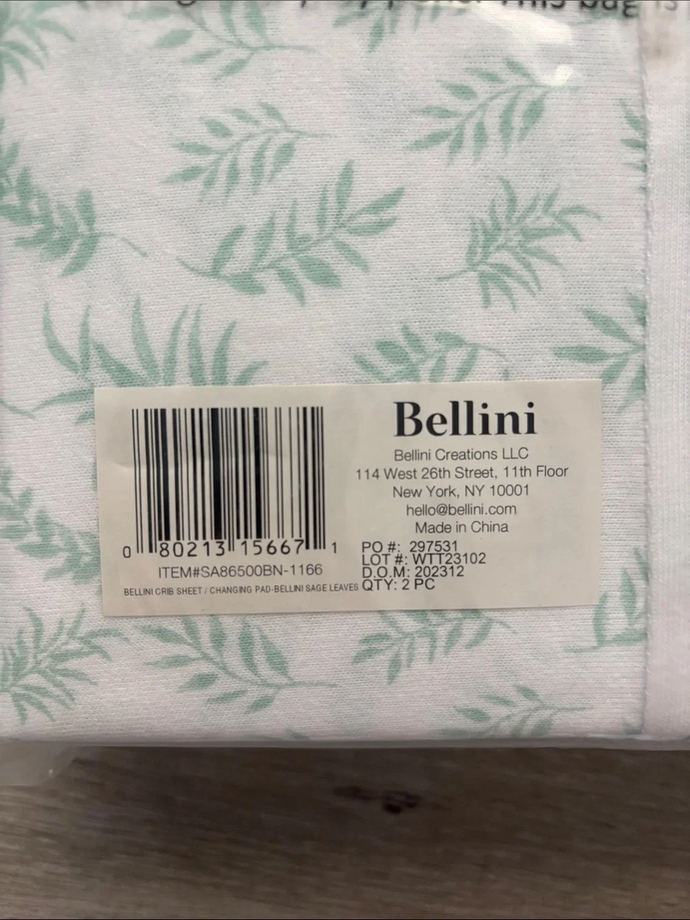 Bellini Nursery Bedding Set - White with Mint Leaf Pattern